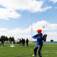 April Field Day 2021: tossing football for football bowling